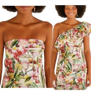 Farm Rio Mini Dress Womens Printed  – Drink Cocktail Tropical  Size S
